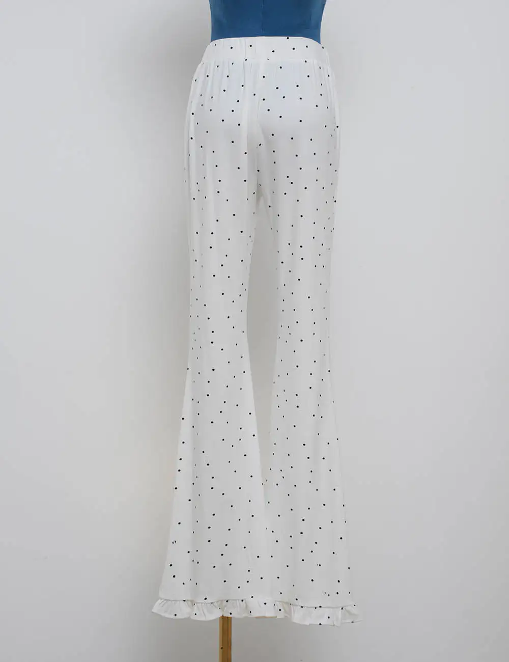 Chic Polka Dot Elastic Waist Flared Leg Pants
