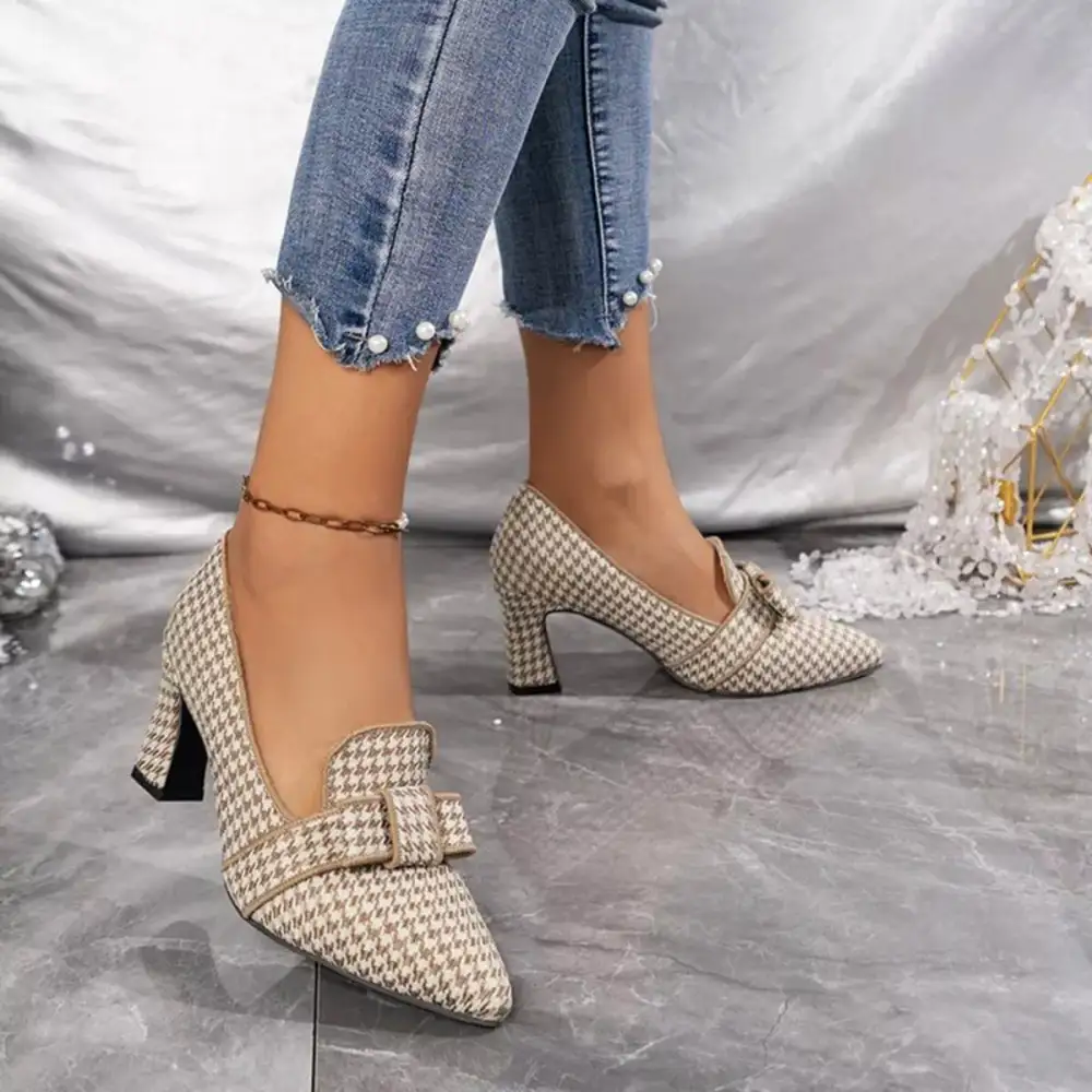 Pointed Toe Block Heel Pumps