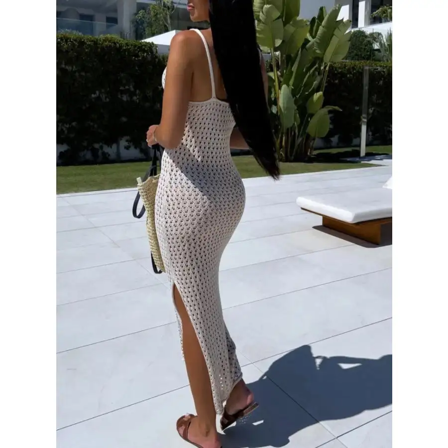 Openwork Slit Sweater Maxi Dress