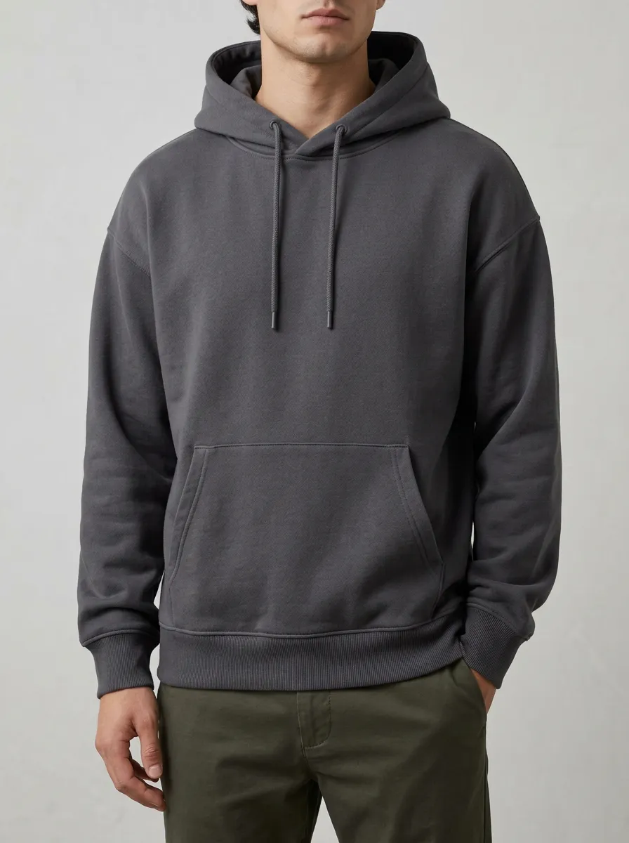 Men's Minimalist Solid Charcoal Plain Pullover Hoodie