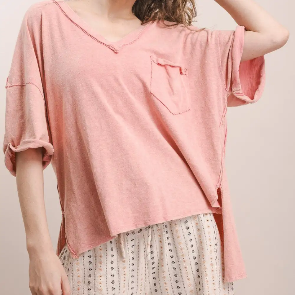Short Sleeve V-Neck Oversized Top