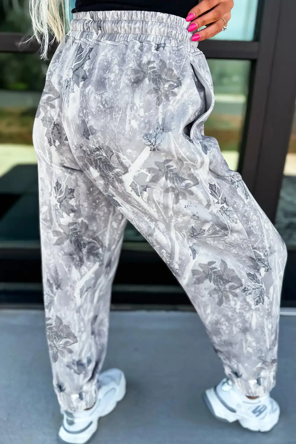 High-Waist Drawstring Elastic-Waist Camouflage Jogger Pants
