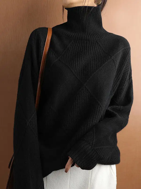 Casual Striped High Neck Long Sleeve Relaxed Fit Sweater