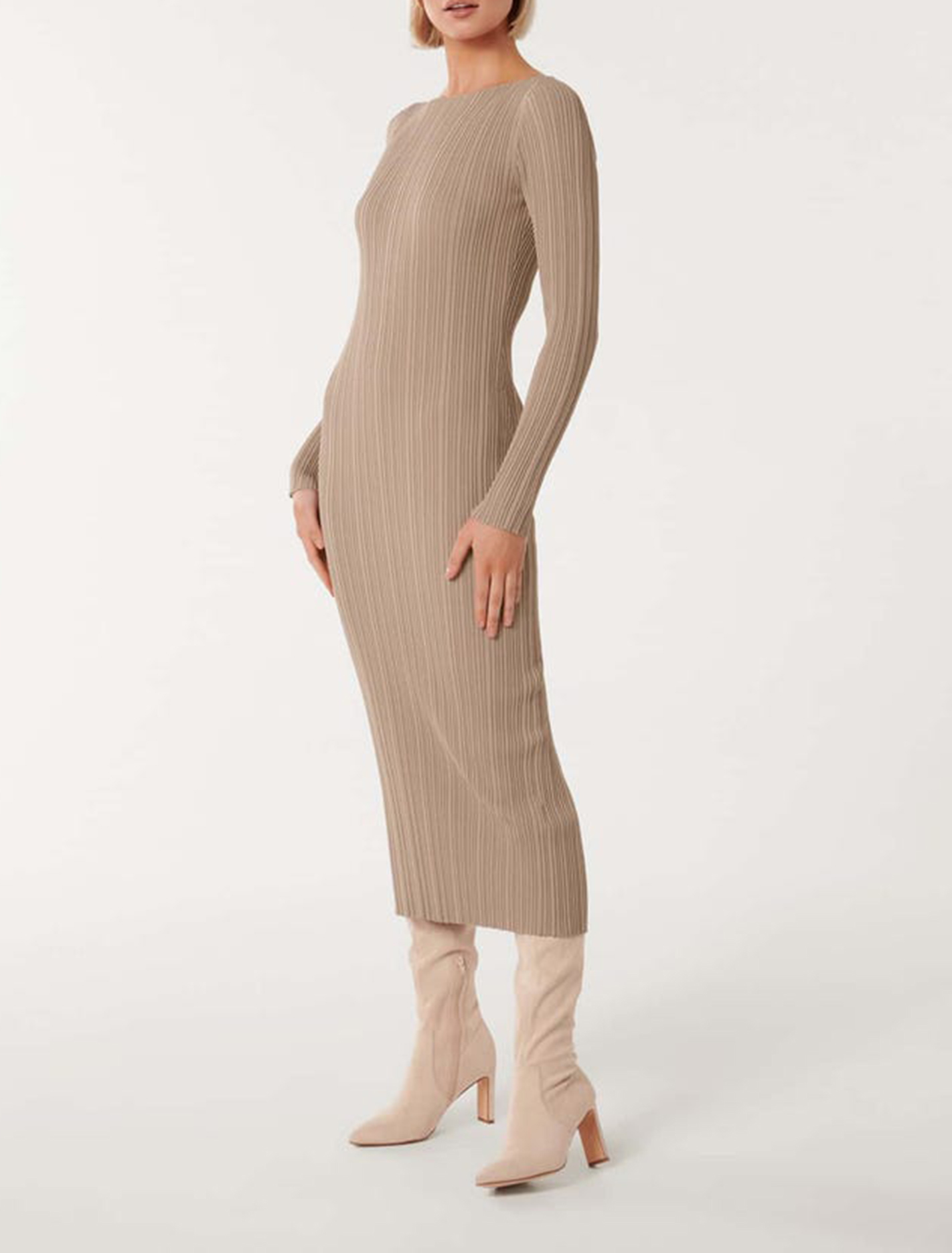 Long-Sleeve Rib Knit Dress