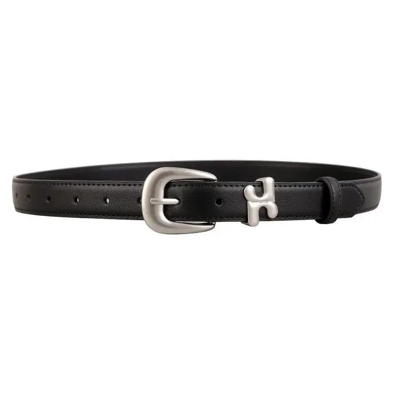 Leather Belt with Stylish H-shaped Buckle