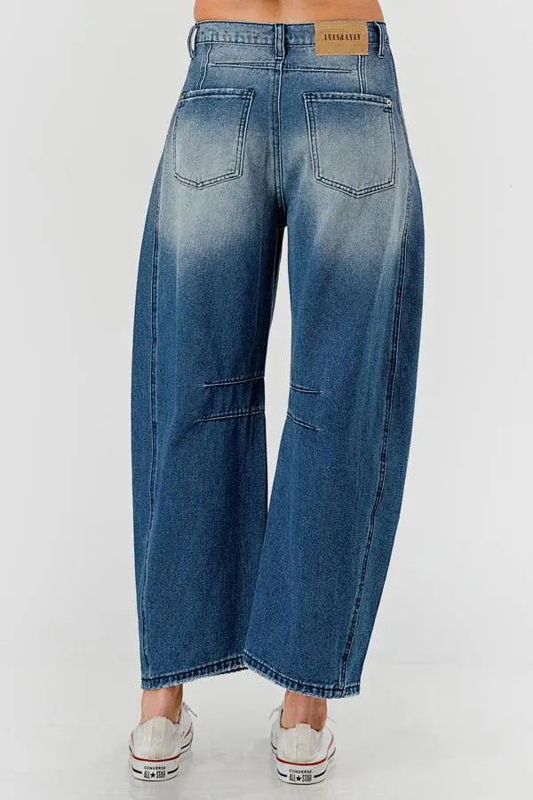 Mid Rise Barrel Denim Pants