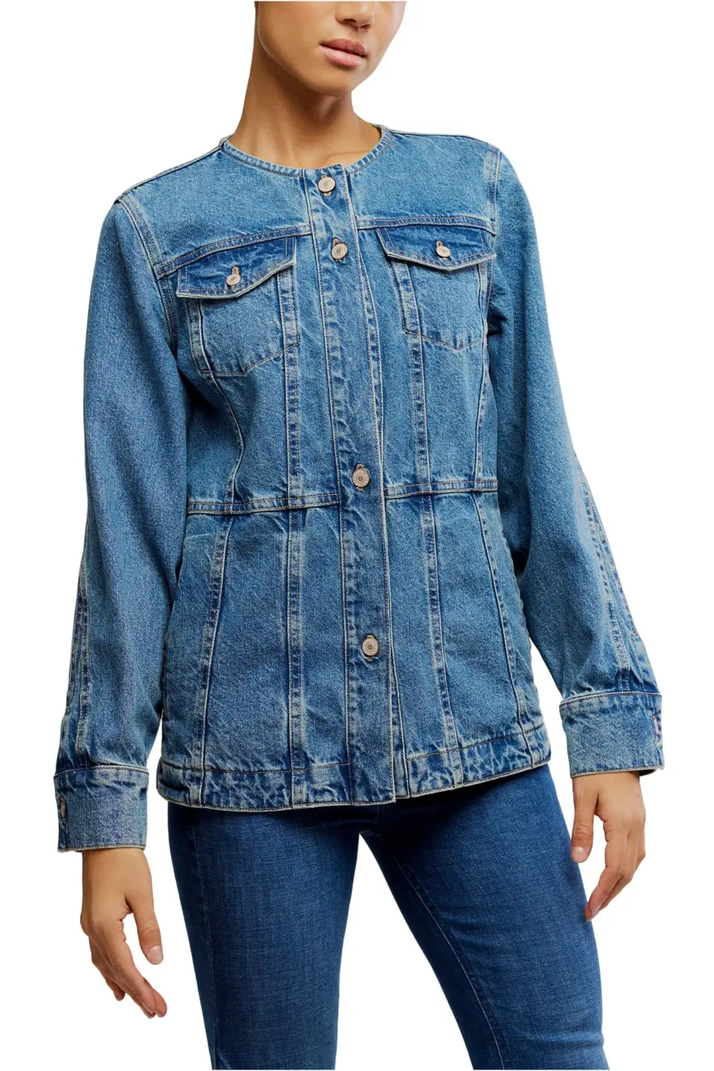 Denim Button Front Layering Jacket