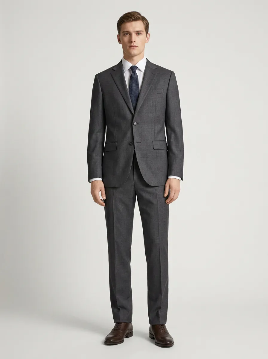 Men's Side Pockets Business Formal Charcoal Grey Solid Two-Piece Suit
