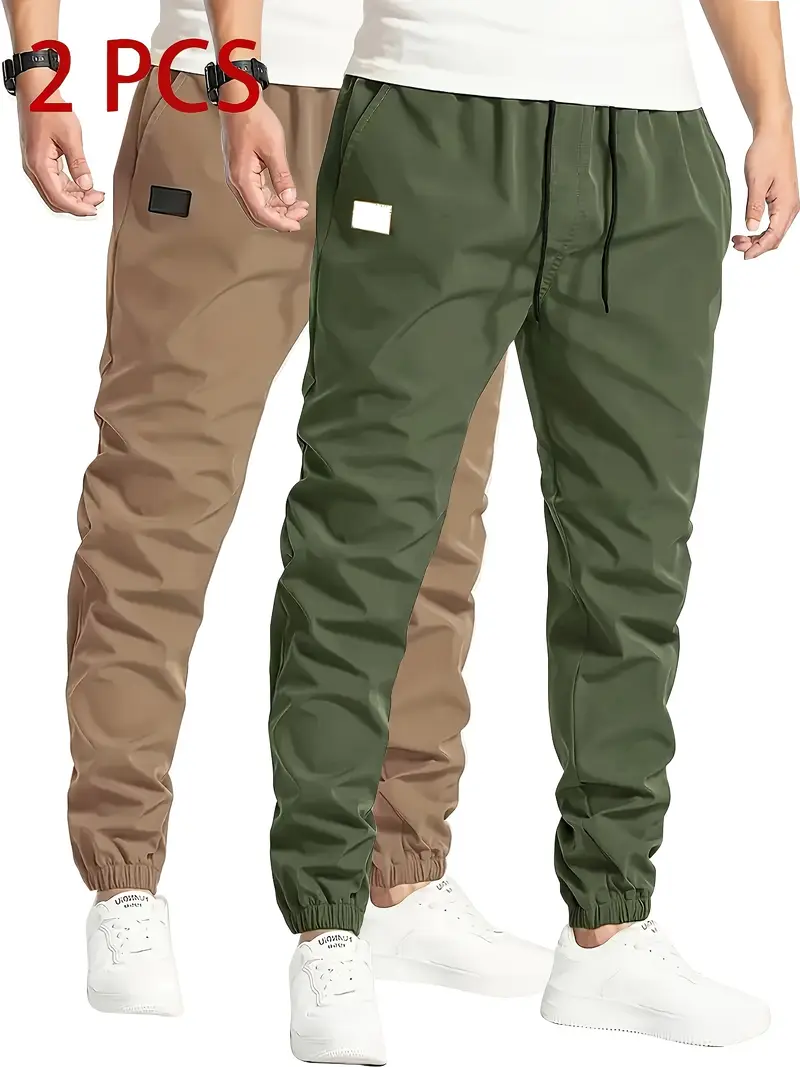 5pcs Men’S Solid Color Drawstring Jogger Pants – Polyester – Casual – Non-Stretch – Regular Length – Loose Fit – 150g/m2 – Woven Fabric – for Hiking & Outdoor