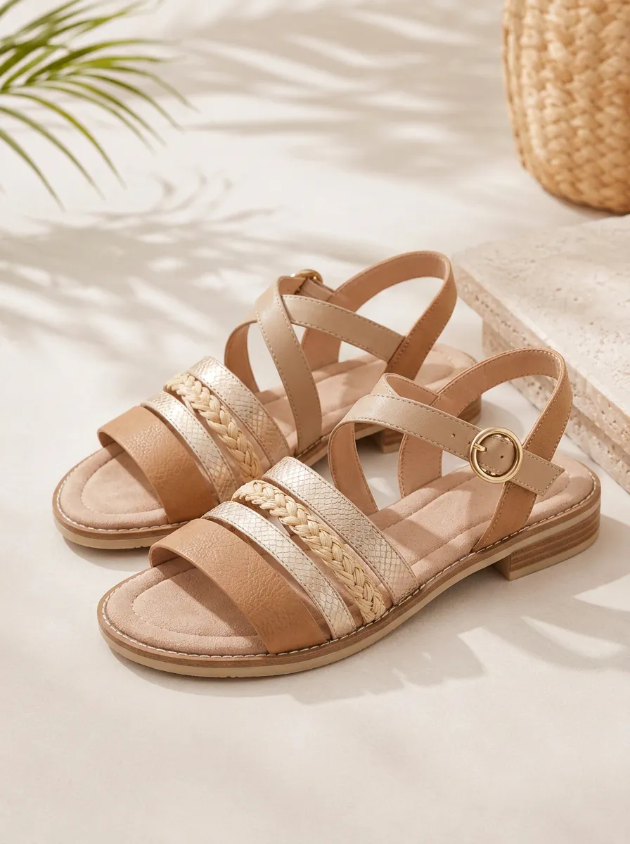 Women's Weekend Summer Casual Braided Strap Buckle Flat Sandals