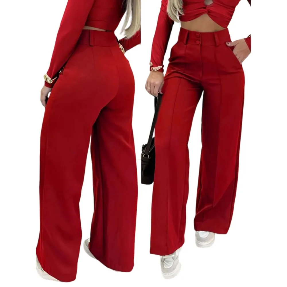 Women's Simple Wide-Leg Pants with Double Button Front, Versatile Commuter Essential Single Piece