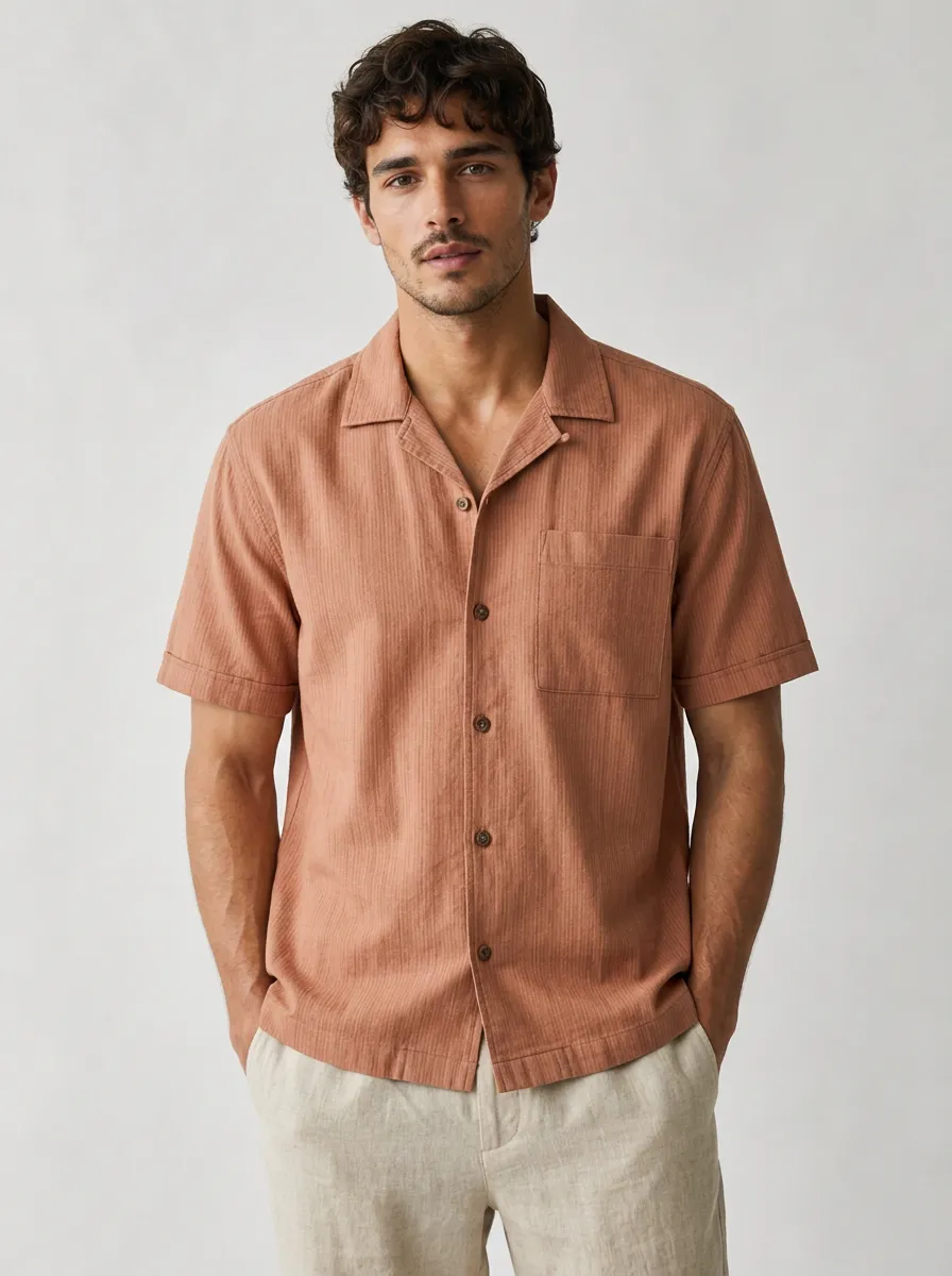 Men's Casual Summer Breathable Textured Button Down Shirt
