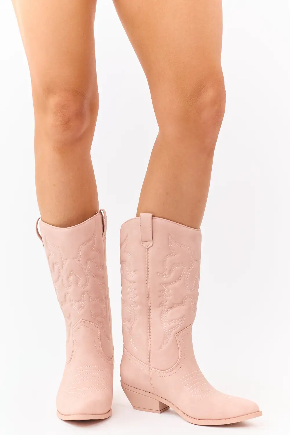 Dusty Blush Faux Leather Pointed Toe Western Boots