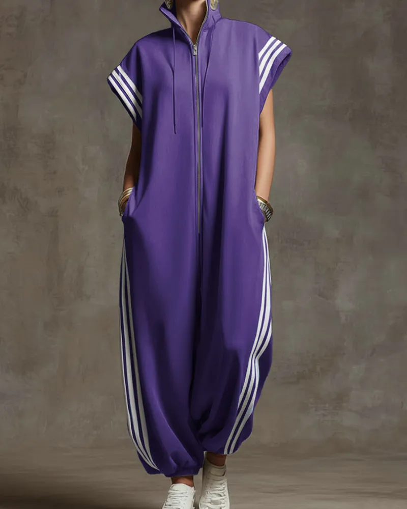 Zip Front Pocketed Jumpsuit