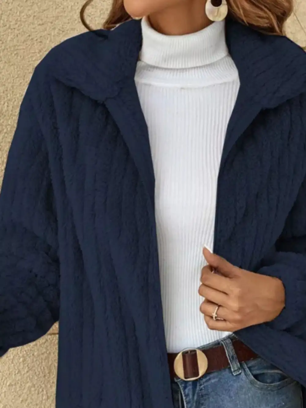 Full Size Zip-up Long Sleeve Texture Jacket Plus Size