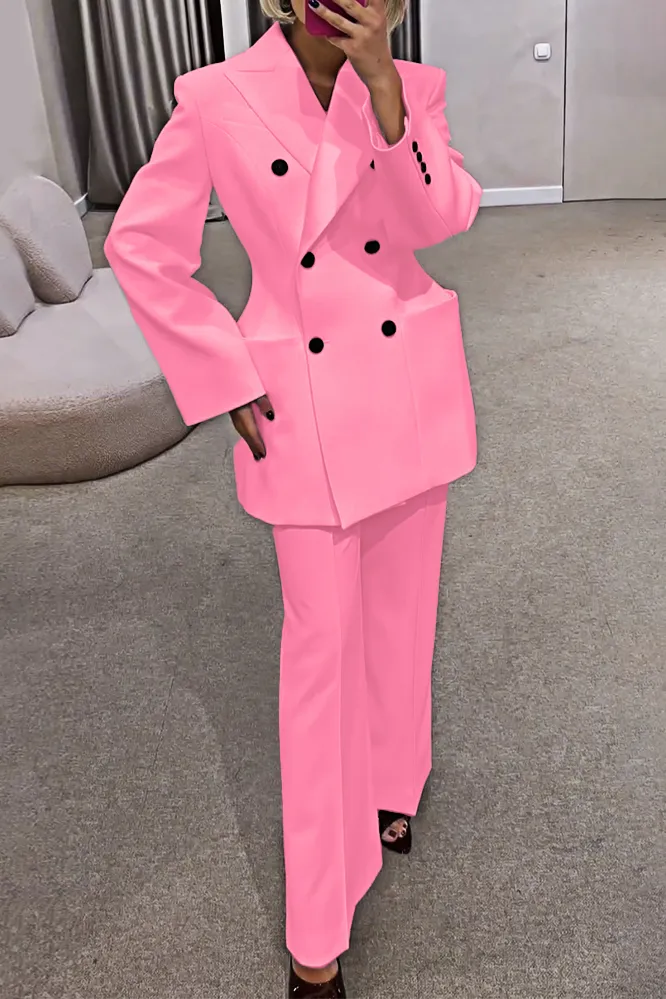 7PACK-Solid Color Collar Jacket and Pants Two Piece Set