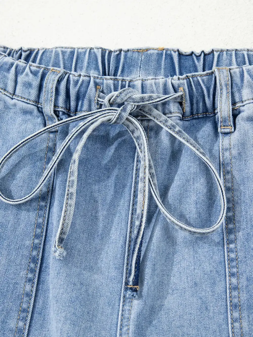 Drawstring Raw Hem Wide Leg Jeans