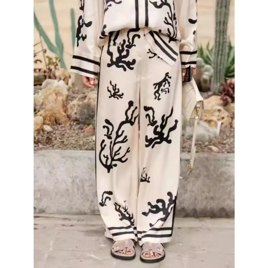 Relaxed Printed Long Sleeve Shirt and Pants Set