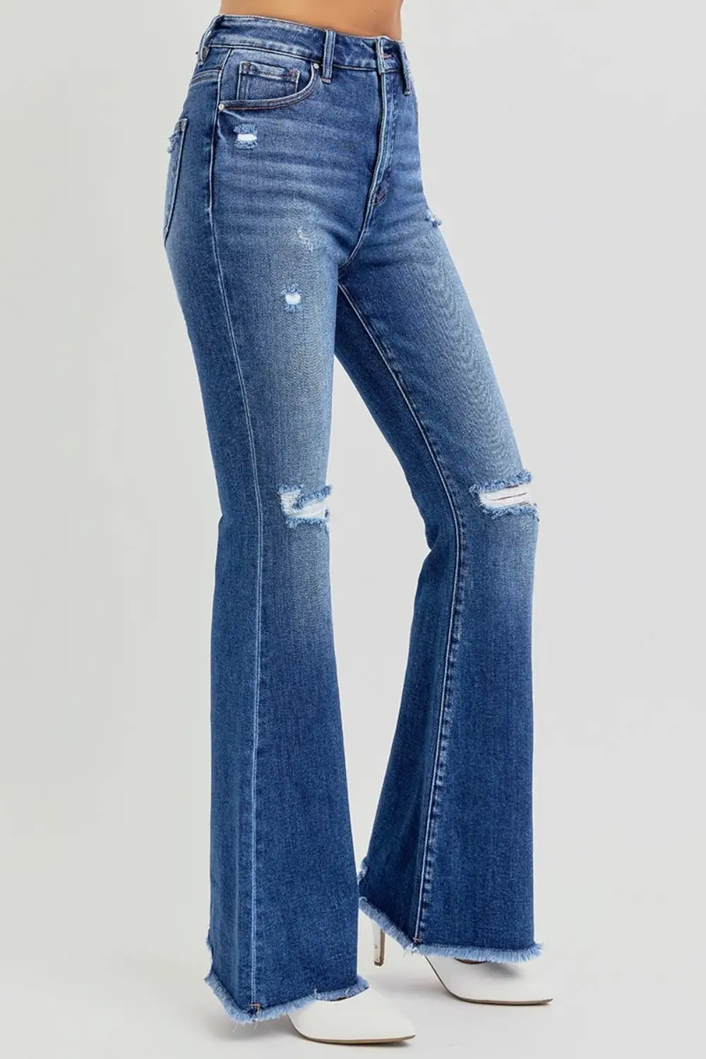 Structured High Waist Flare Leg Raw Denim Jeans