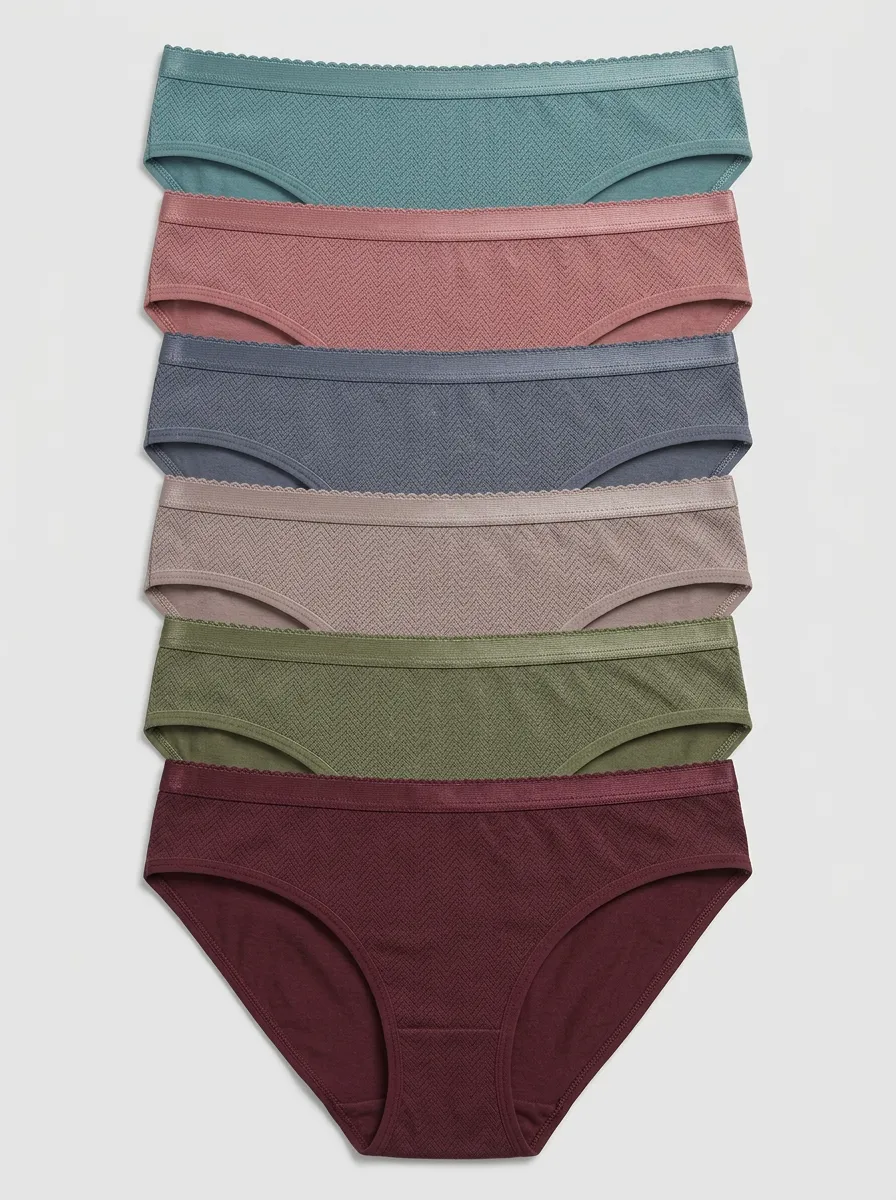 Women's Herringbone Scalloped Edge Bikini Briefs 6-Pack