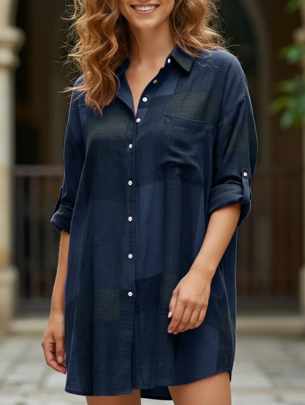 Cardigan Long-Sleeved Lapel Mid-Length Shirt