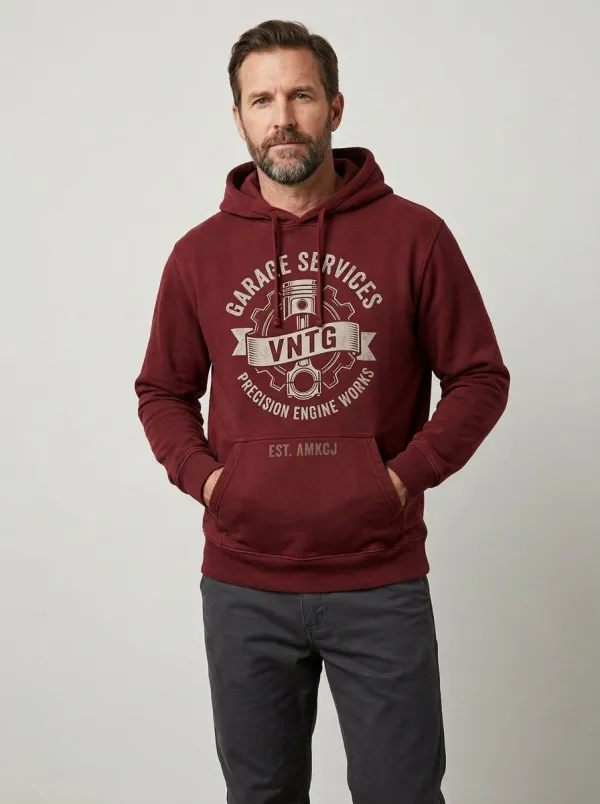 Men's Vintage Mechanic Garage Piston Graphic Hoodie