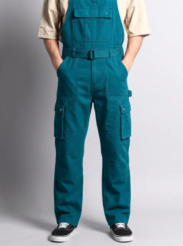 Men's Military Style Olive Green Cargo Bib Overalls