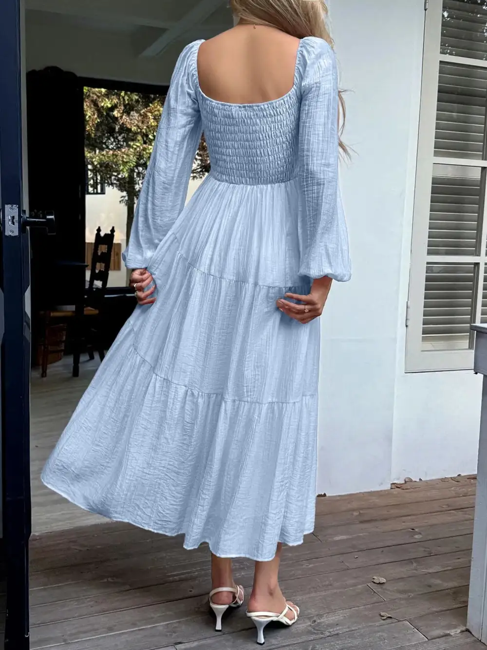 Textured Detail Tiered Midi Dress