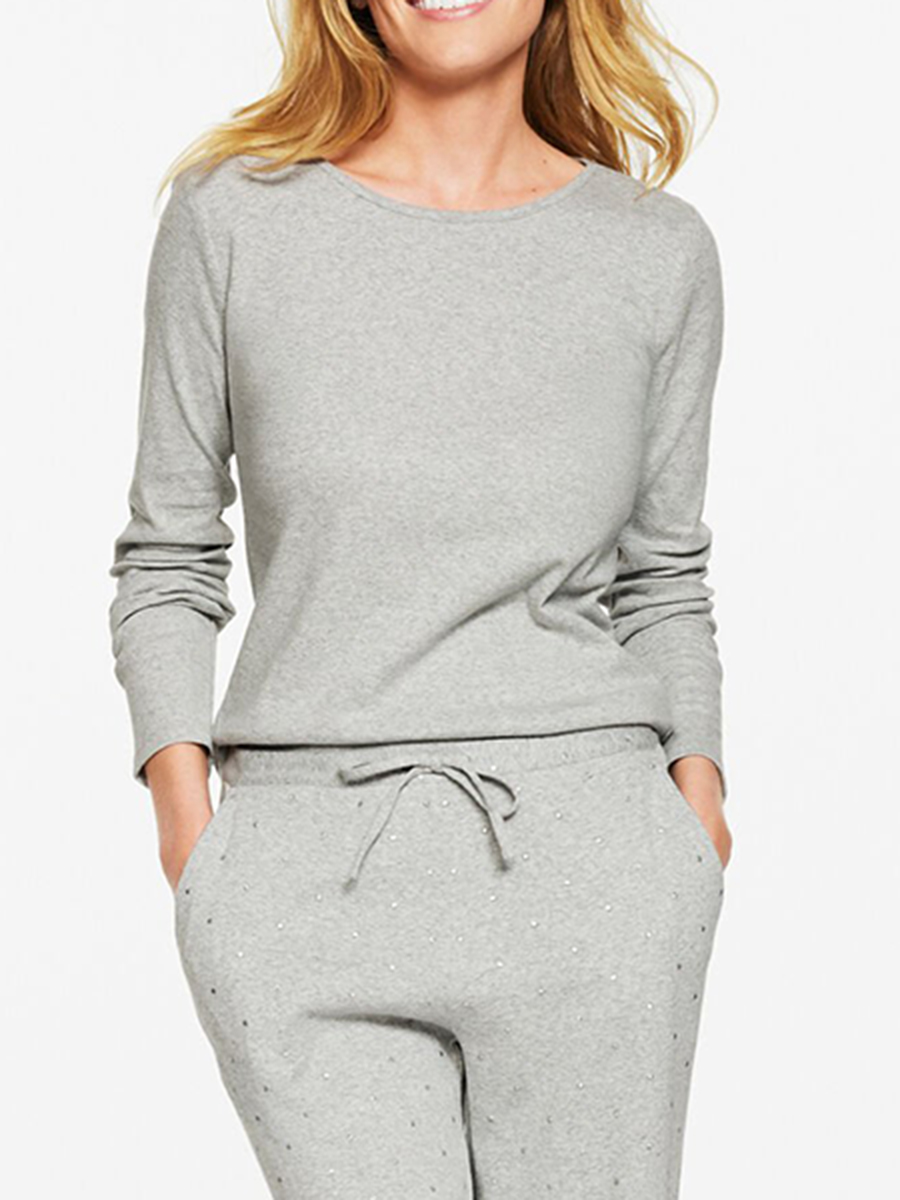 Lady'S Fashionable Light Grey Long-Sleeved Home Set
