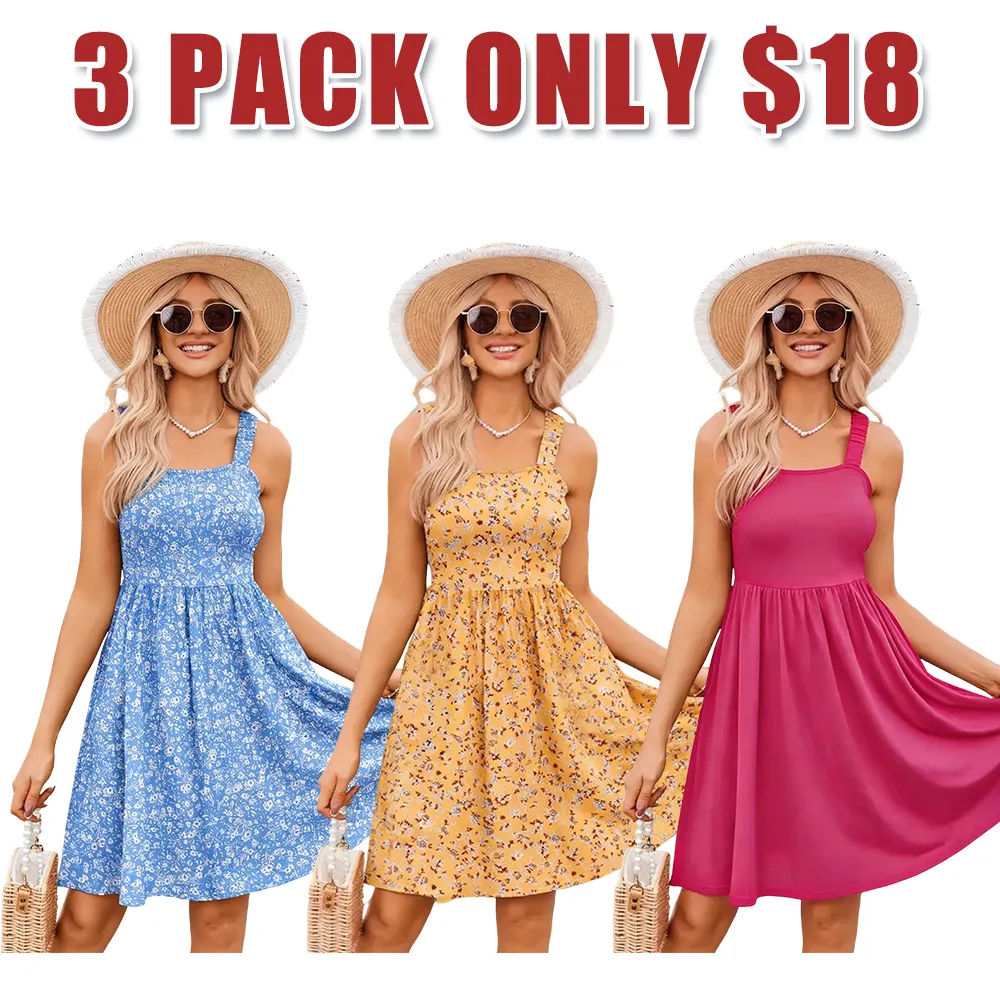 Women's Summer Dress Floral Square Neck Sleeveless Casual Dress