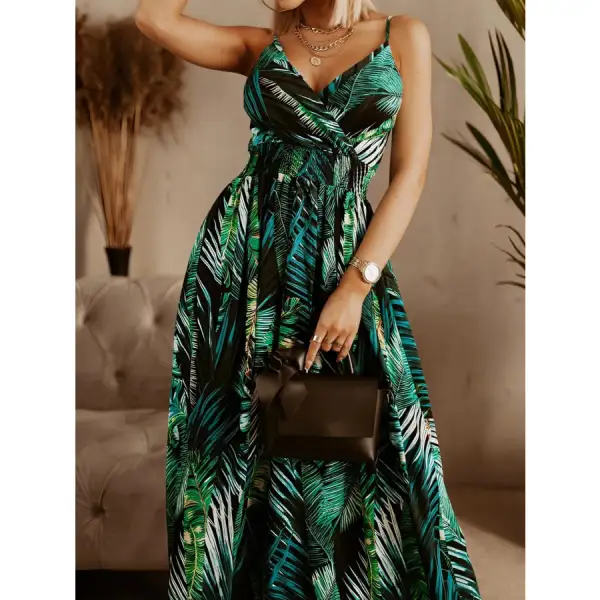 Smocked Printed Surplice Maxi Cami Dress