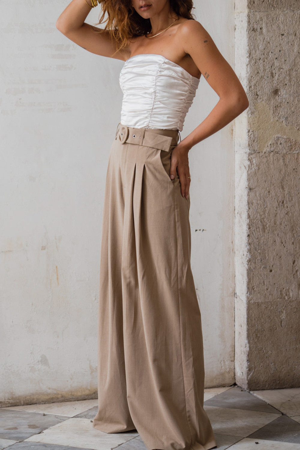 Tan Wide Leg Trouser