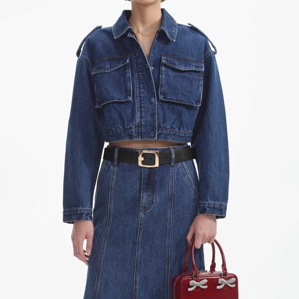 Flared Denim Midi Skirt