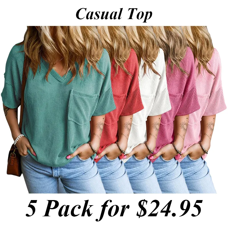 Women'S T Shirts Tops Summer Springtok Outfits Sexy V Neck Short Sleeve