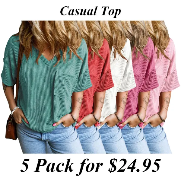 Women'S T Shirts Tops Summer Springtok Outfits Sexy V Neck Short Sleeve