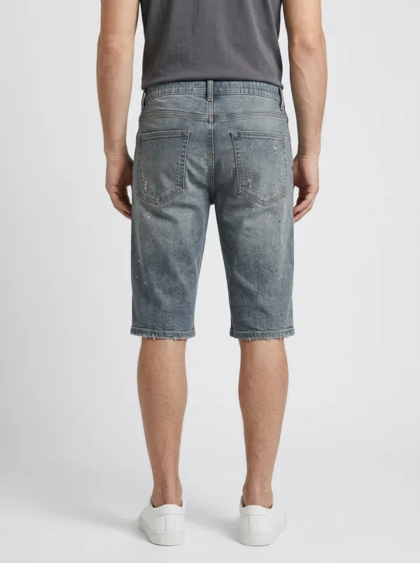 Men's Classic Paint Splatter Distressed Distressed Denim Shorts