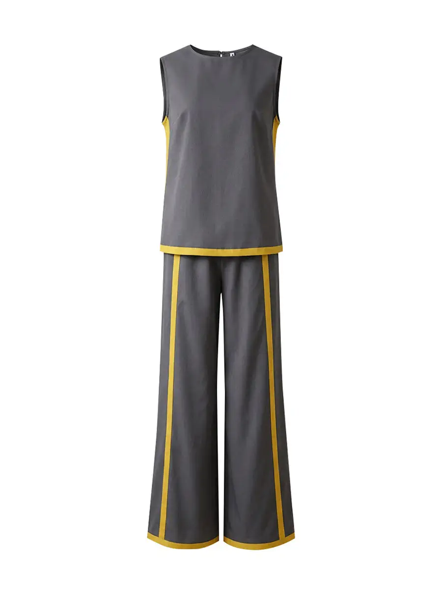High Waist Round Neck Top And Pants Set