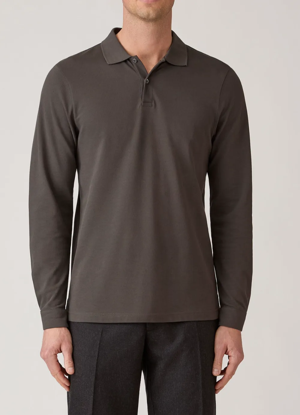 Refined Everyday Slim Fit Cotton Pique Long Sleeve Polo Shirt