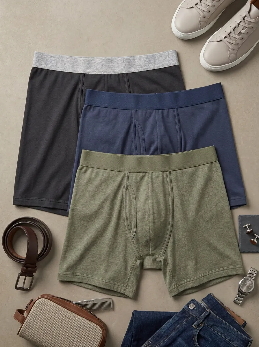Men's Multi-Color Solid Basic Cotton Boxer Briefs