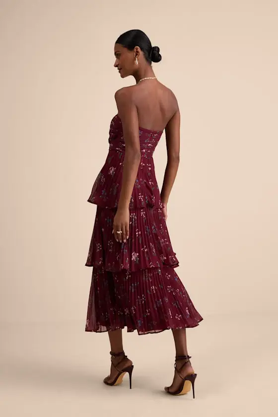 Hadelyn Lavender Floral Pleated Tiered Midi Dress