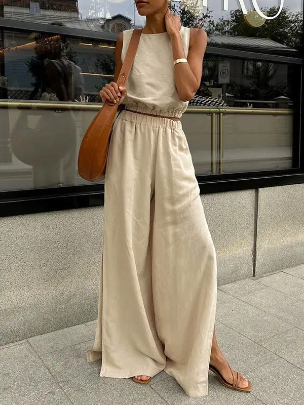 Relaxed Stretch Waist Vest And Pants Set