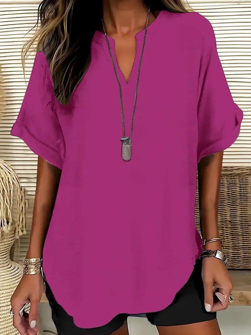 Women's Solid Color Short-Sleeve Shirt