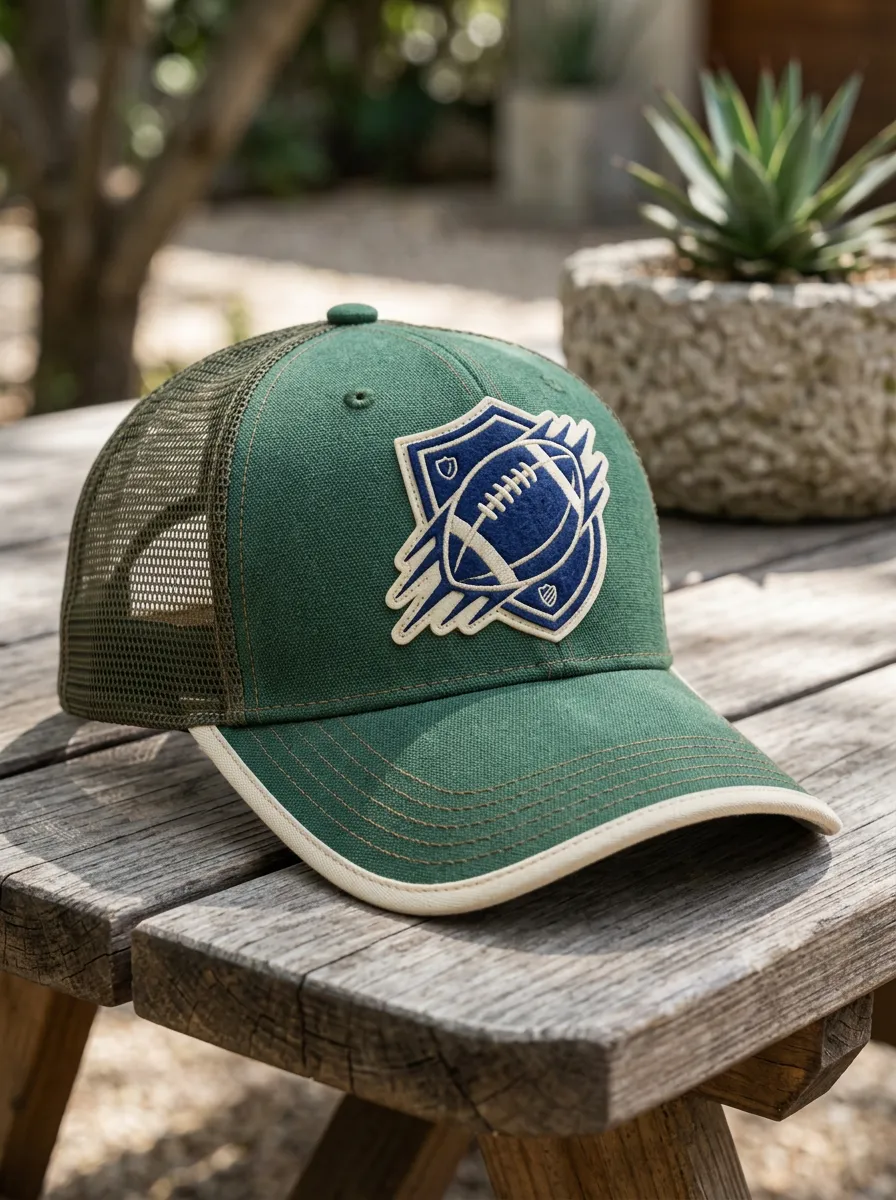 Men's Football Fan Shield Logo Embroidered Mesh Trucker Hat