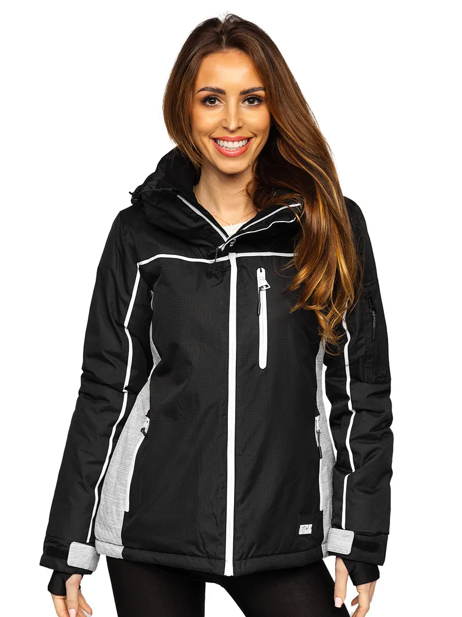 Black women's winter jacket with hood