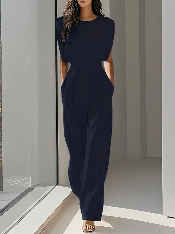 Losse Geplooide Effen Kleur Split Joint Jumpsuits Met