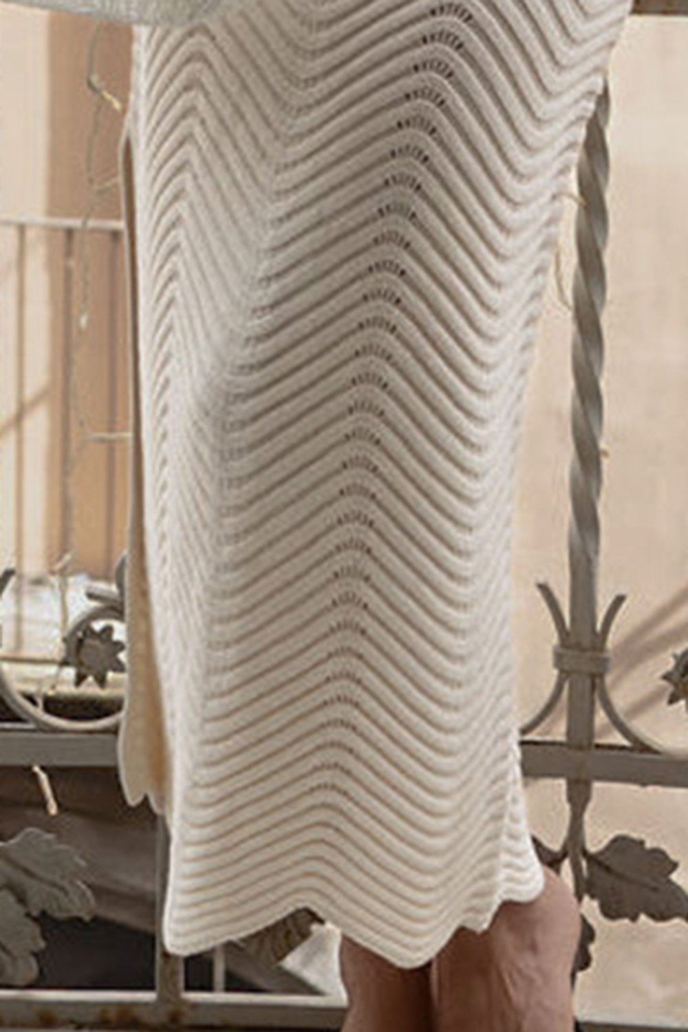 Cream Knit Midi Skirt