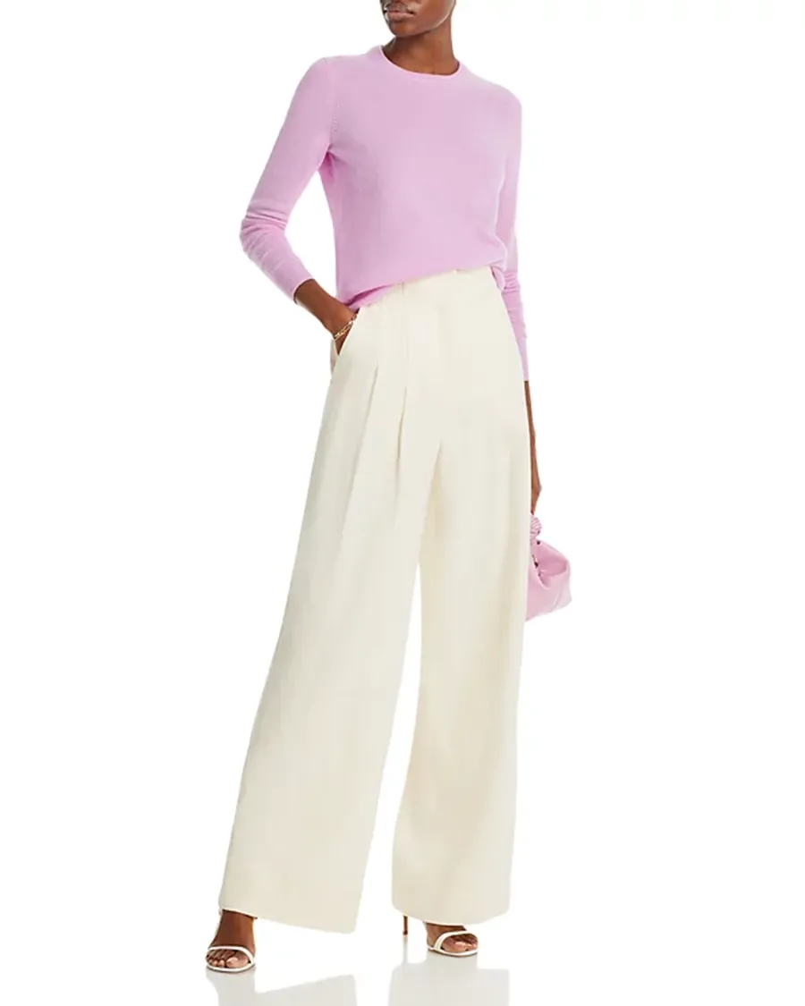 Casual Style Ribbed Crewneck Cashmere Sweater