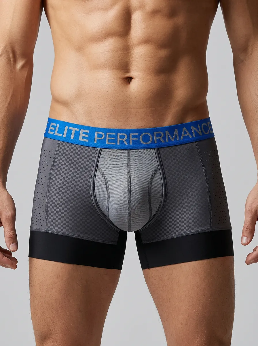 Men's Elite Performance Checkered Pattern Printed Boxer Briefs
