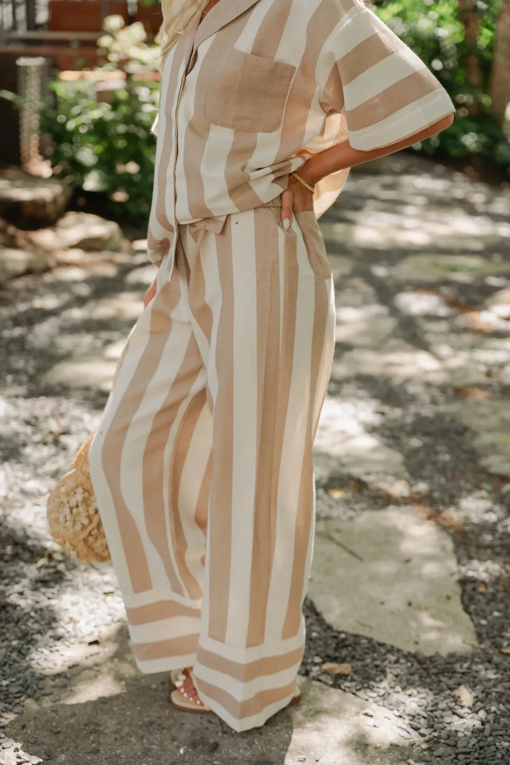 Elastic Waistband Striped Pants