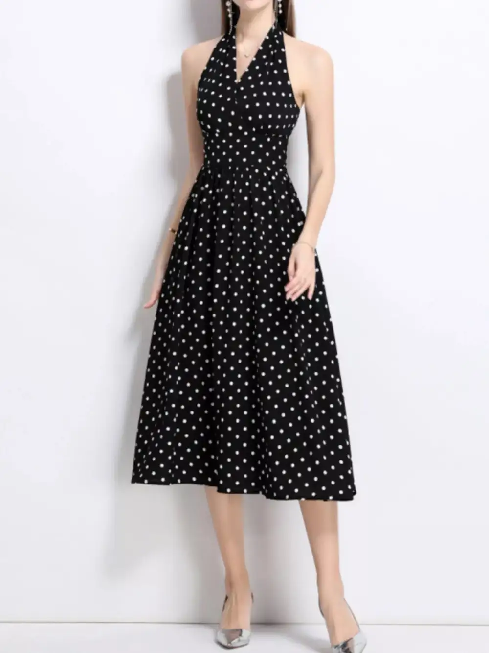 Polka Dot Halter Neck Midi Dress
